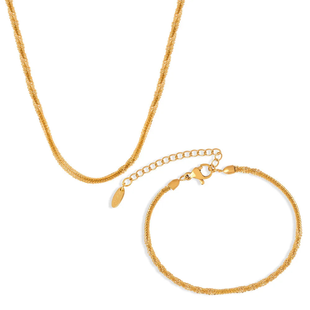Popular Twisted Chain Necklace 18k Gold Plated Stainless Steel Sparkly Chain Women Bracelet Jewelry Sets for Women Daily Wear