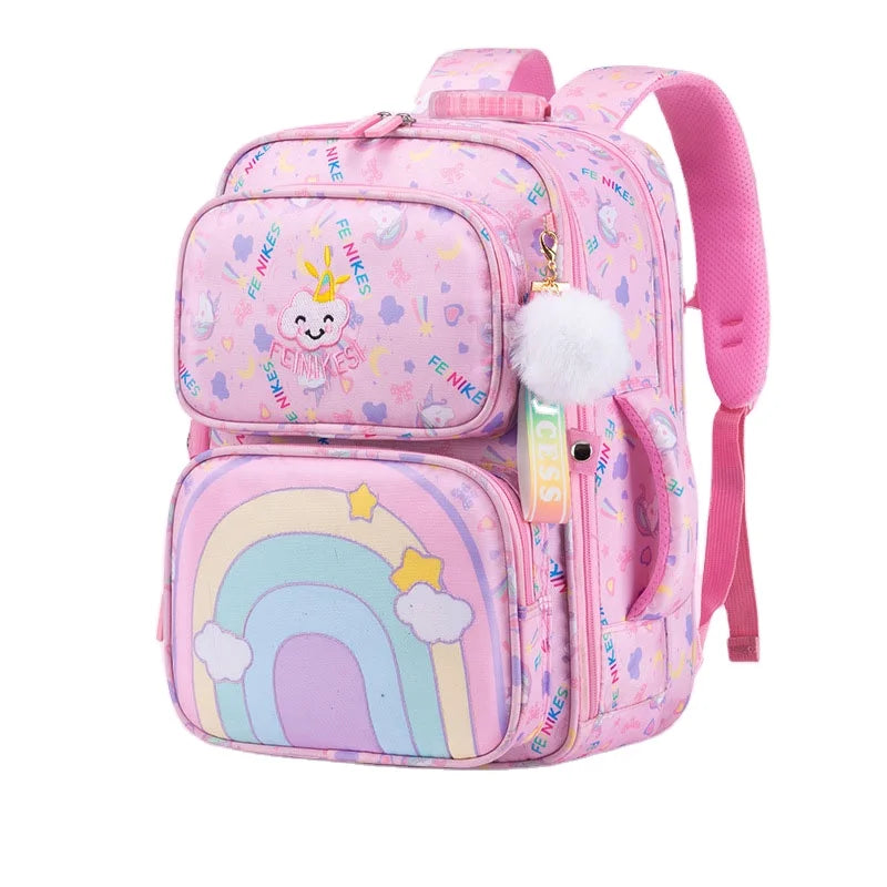 2024 New Oxford Casual Waterproof Schoolbag for Kids Girl Student Backpack Rainbow Cartoon Girl Schoolbag