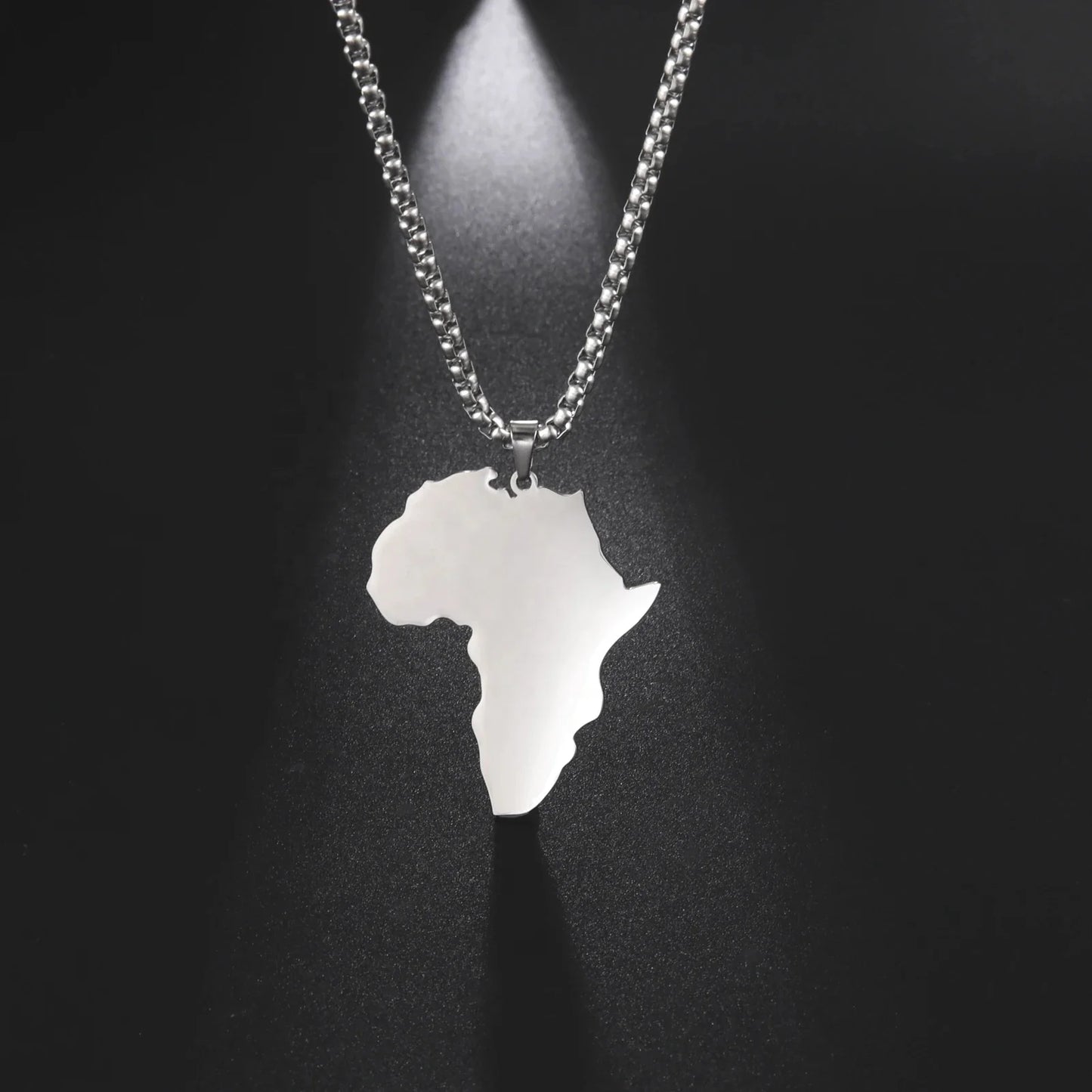 African Map Pendant Necklaces Men and Women Stainless Steel Cutting Shape Simple Africa Map Jewelry Gifts
