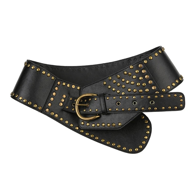 Personalized Metal Studded Heavy Adjustable PU Leather Belt Vintage Trend Women's Clothing Accessories Waist Belt