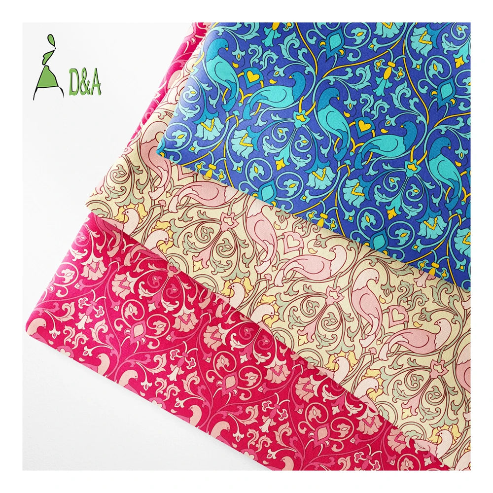Wholesale Classic Multi-Colored Flower Birds Printed Blackout Anti-static 100% Polyester Satin Fabric Girls' Wedding Sleepwea