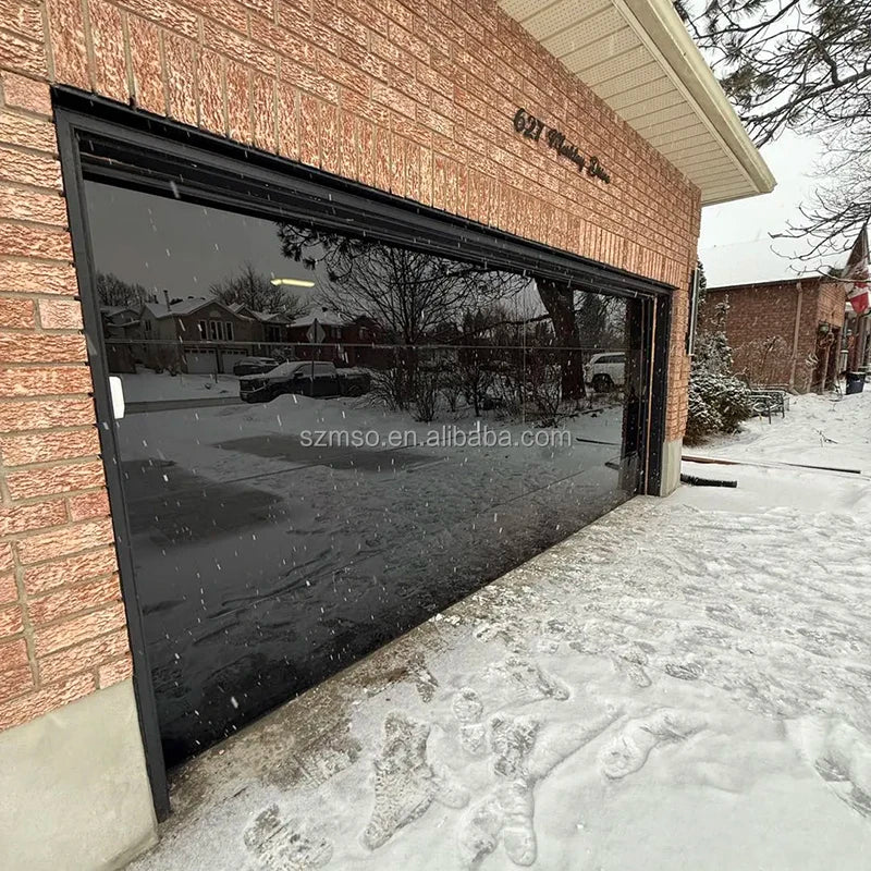 Black Mirror Surface Frameless Frosted Black Glass Non Transparent Electric Lifting Garage Door Factory in Shenzhen China