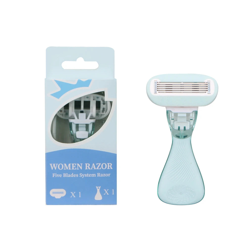 Portable Women Razor with 5 Blades Replaceable Cartridges & Travel Case for Smooth Convenient Shaving
