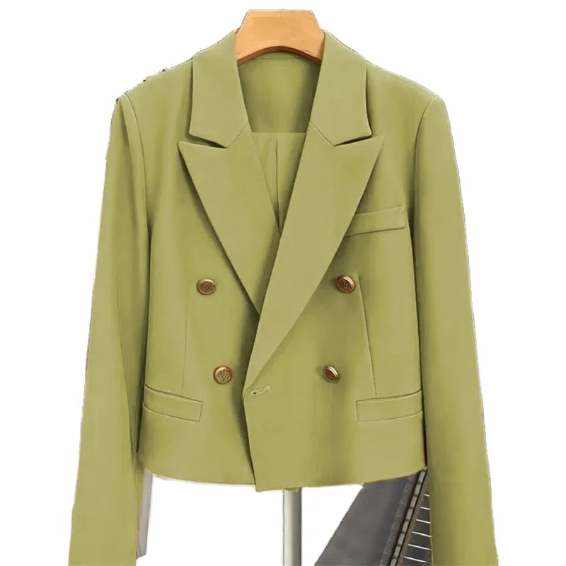 S-3XL Suit Jacket Autumn New Style Short Suit Top Small Casual Double Breasted Suit Blazer