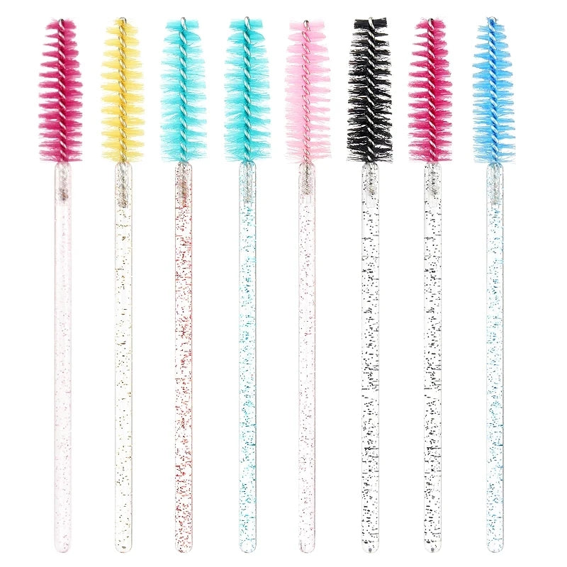 50pcs Glitter Eyelash Spoolies Crystal Shining Lash Mascara Wands Gold Pink White Brushes Wholesale for Eyelash Extension Mak
