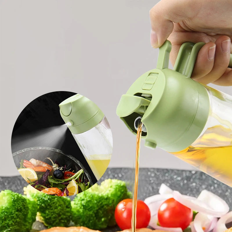 2-in-1 Premium Glass Oil Dispenser Bottle with Nozzle Cooking Oil Sprayer for BBQ Kitchen Use and Party