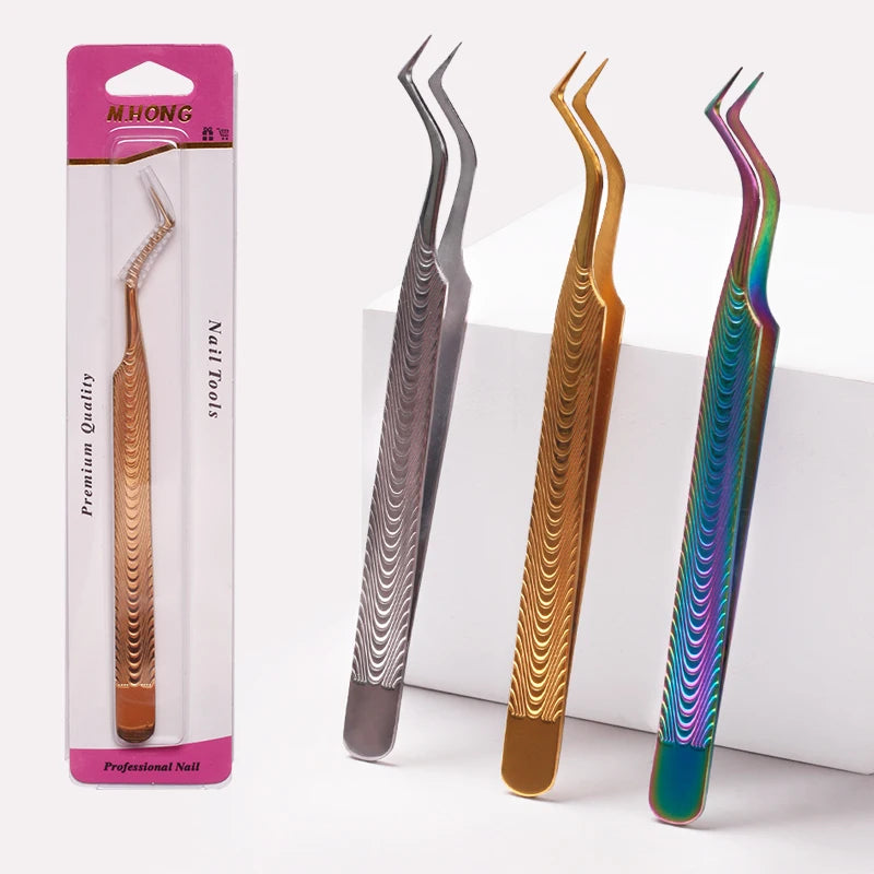Nail Art Tweezers High-Density Fish Scale Pattern Gem & Sticker Applicator for Professional Nail Technicians