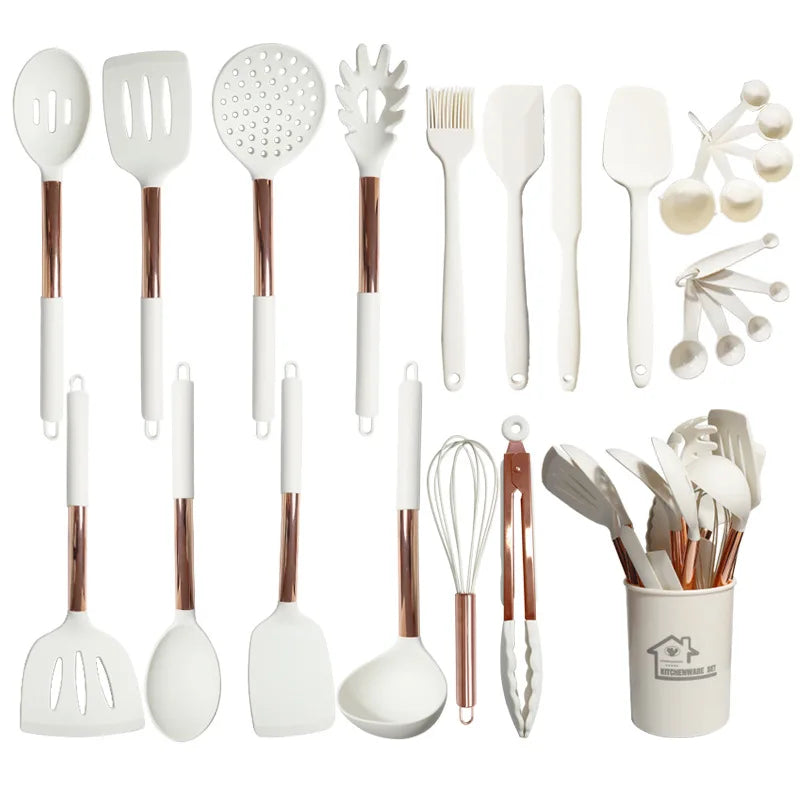 High Quality Stainless Steel and Silicone Kitchenware Set 25 Pcs Non-Stick Soup Spatula Sustainable Features