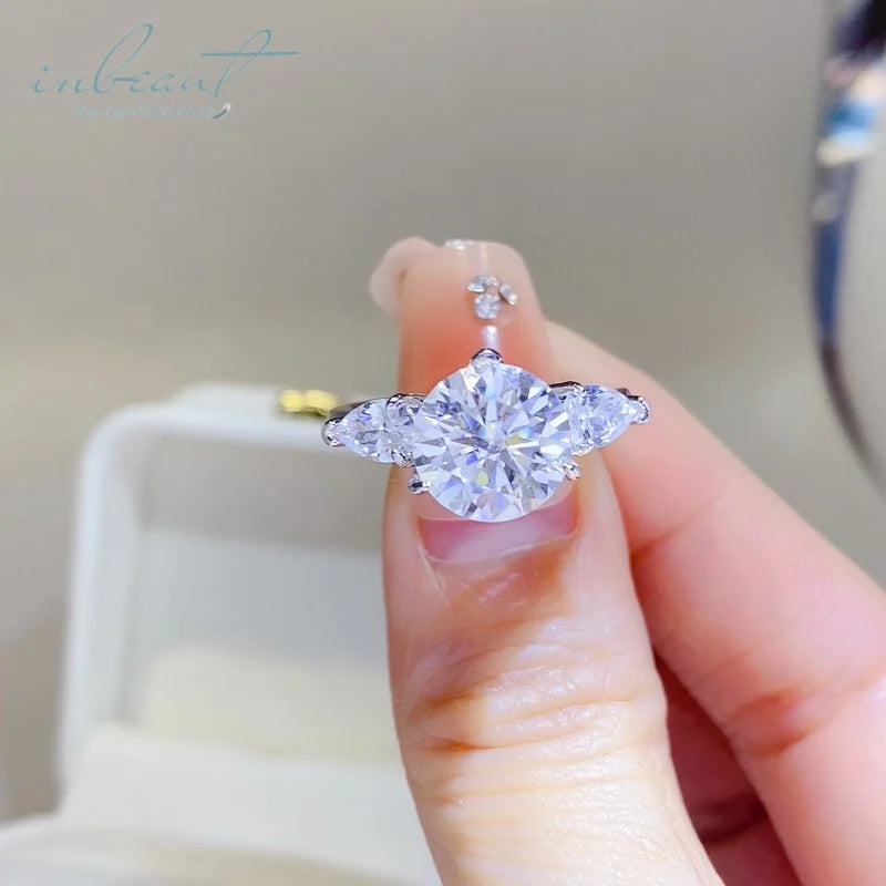 Silver 925 Original 4 Carat Brilliant Cut Diamond Test Past D Color Moissanite Wedding Ring for Women Real Gemstone Jewelry