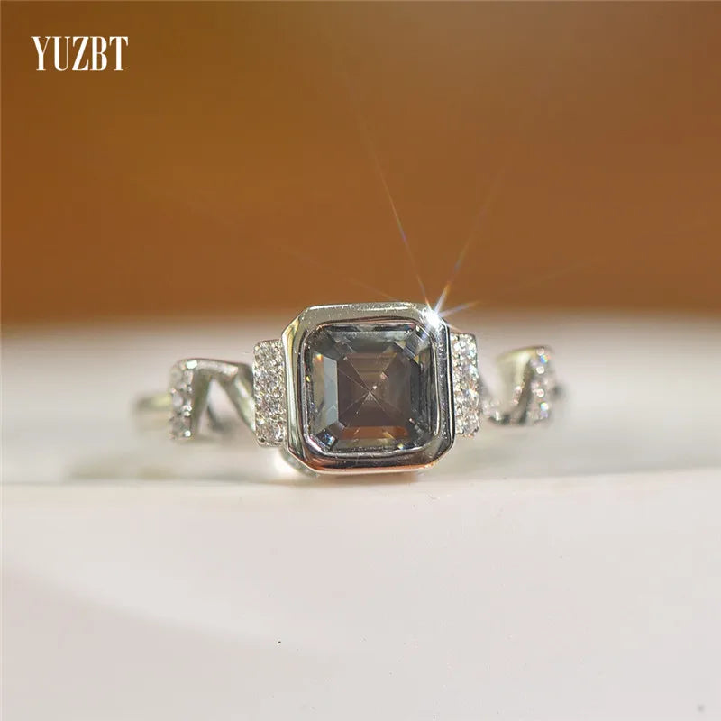 Classic 925 Silver 1 Ct Excellent Cut Pass Diamond Test Princess Square Gray Moissanite Ring for Women Wedding Gift Fine Jewe