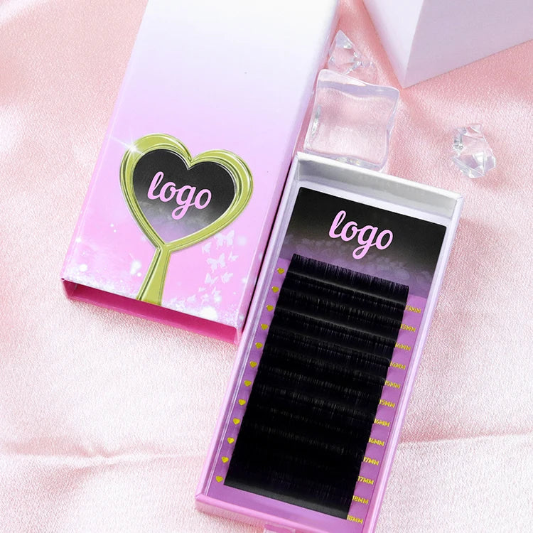 Super Matte Dark Volume Lash Extensions Suppliers 0.03 0.05 D Curl Soft Velvet Eyelash Extensions Custom Logo Cashmere Lash T