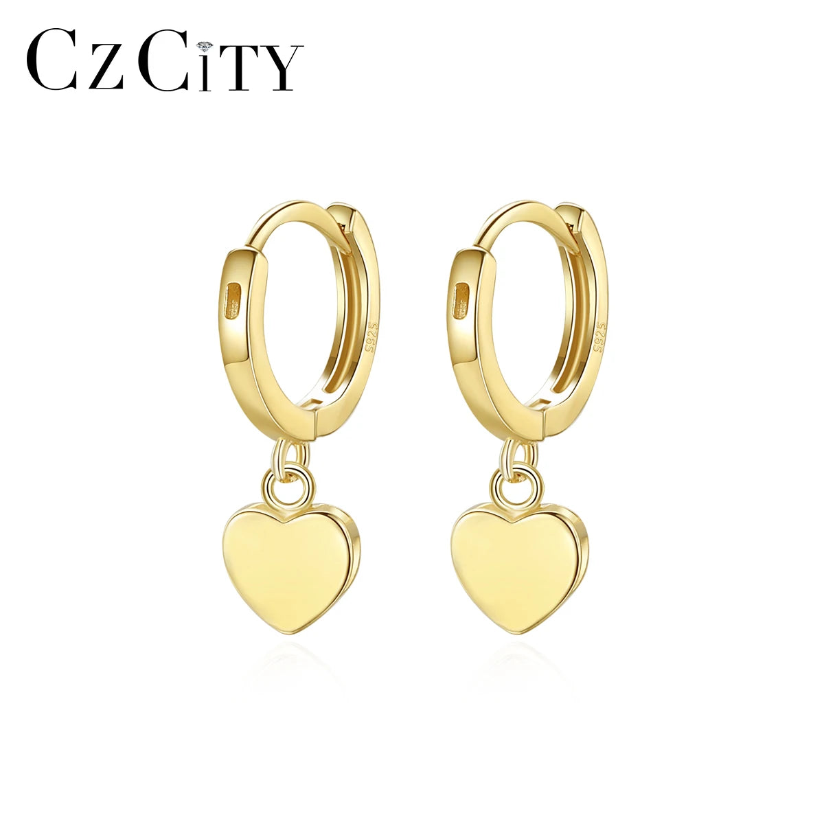 CZCITY Silver Metal 925 Sterling Elegant Turkish Lady Dangling Earing Clip on Heart Hoop Earrings