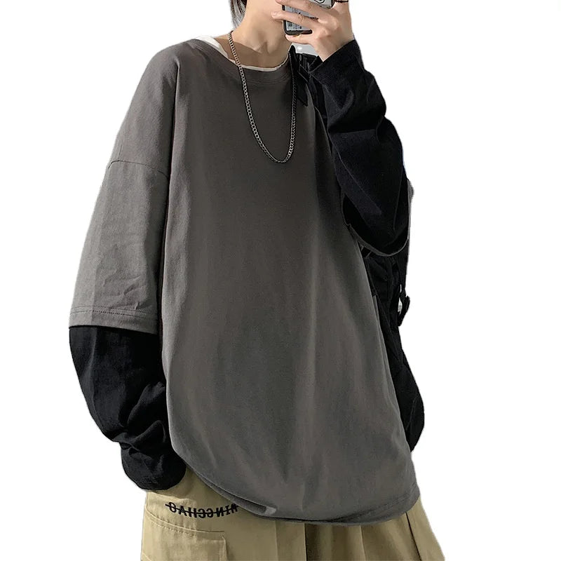 High Quality Street Wear Blanks Cotton Heavy Weight Unisex t Shirt Long Sleeve Double Layered 300gsm Oversized Grey t Shirt