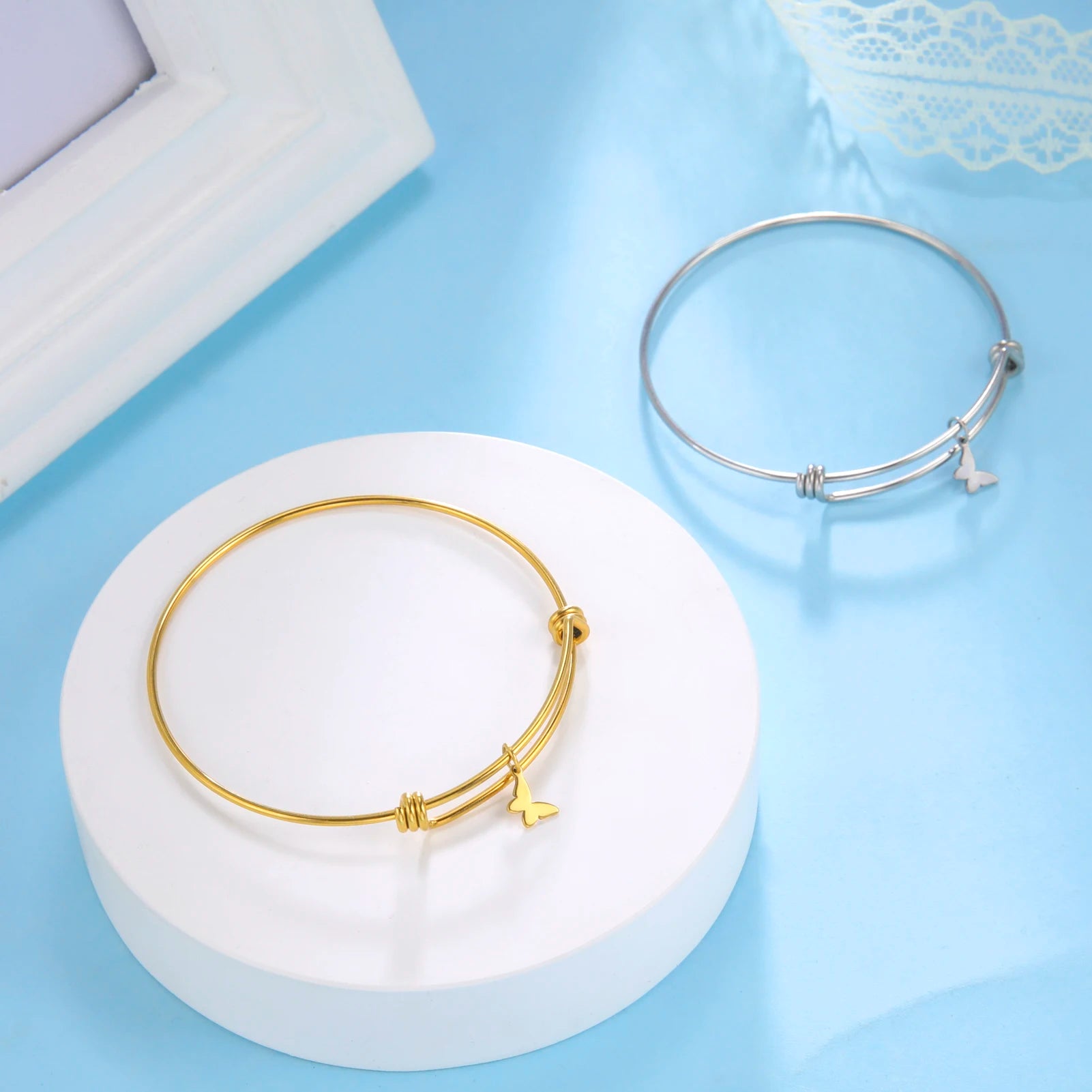 Adjustable Bracelets Simple Butterfly Pendant 18K Gold Plating Stainless Steel Bracelet Couple Fashion Jewelry Bracelets