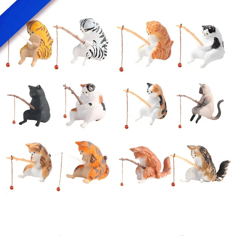 PVC Kitten Fishing Ornaments Fish tank Landscaping Cute Cat Fishing Hanging Decorations Aquarium Supplies