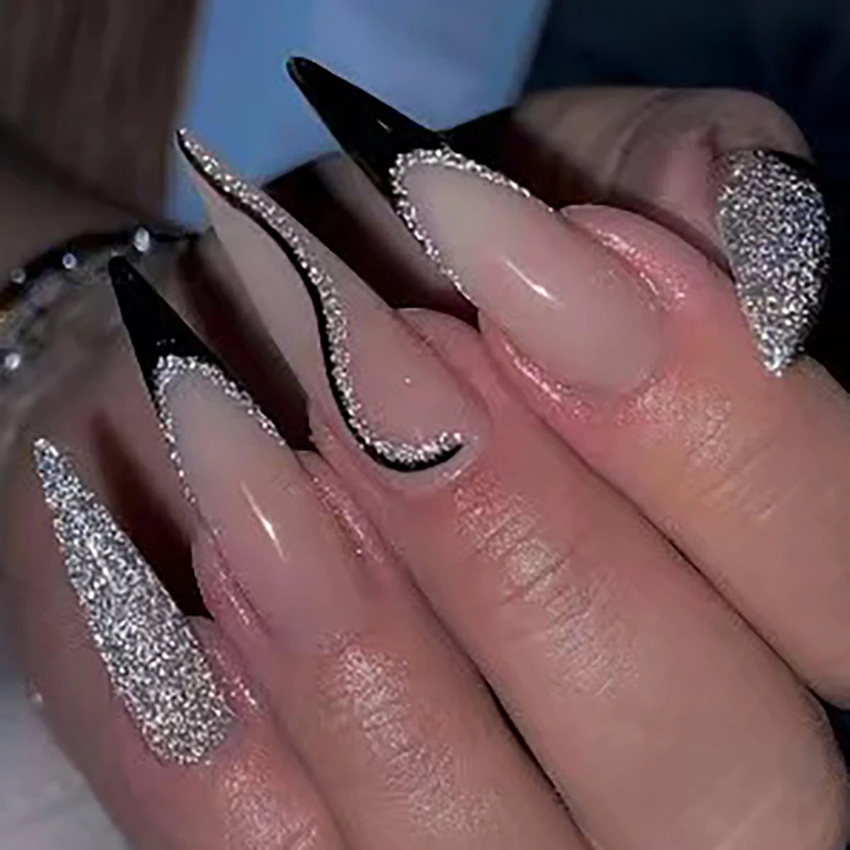Wholesale 24pcs High Custom ABS False Nails Gorgeous Long Stiletto Reusable Black Series False Nail