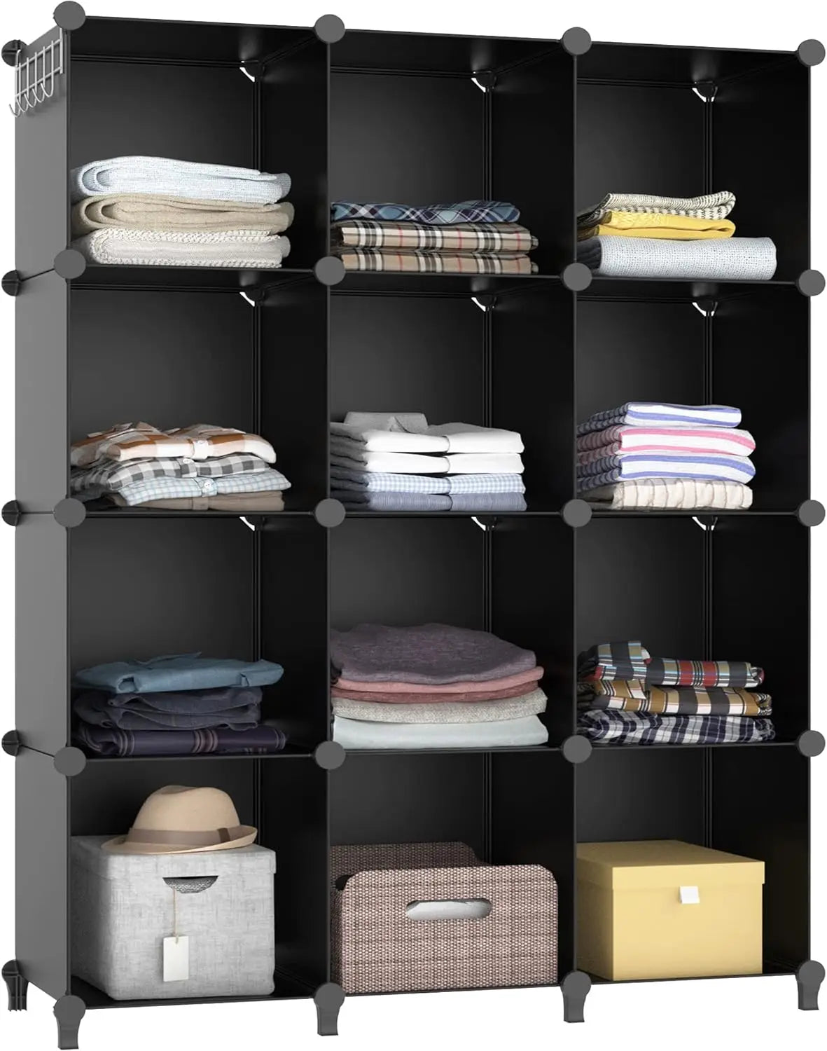 12-Cube Portable Closet Organizers with Lacquer Finish Storage Shelves for Clothing Storage