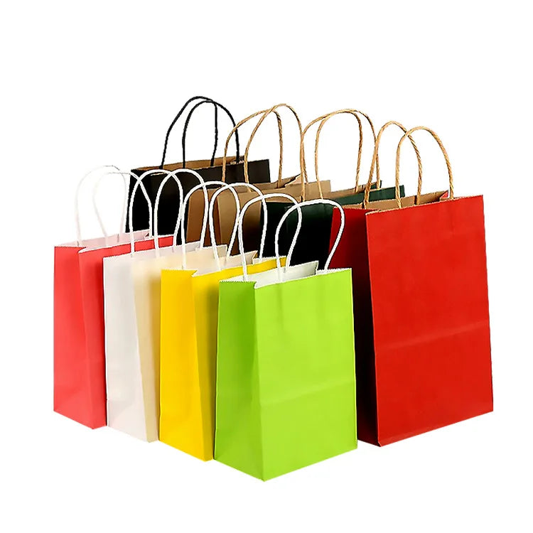 Customized Logo Printing Recyclable Kraft Paper Bags with Twisted Handle for Takeaway Food Packaging Noodles Pizza Sushi Sala