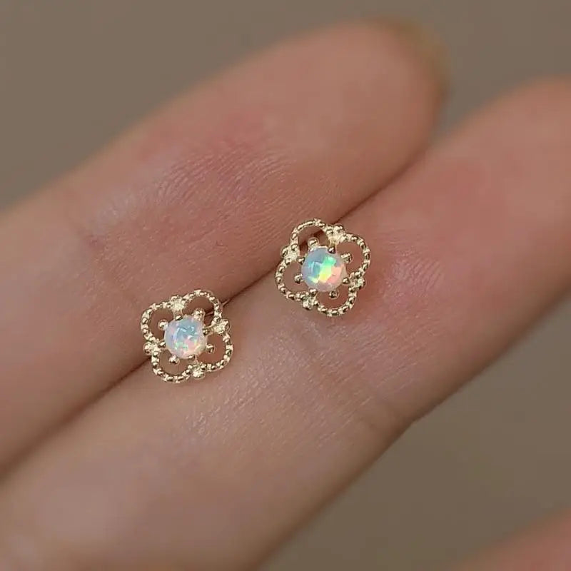 Aimgal Vintage S925 Silver Plated 14K Gold Opal Star Earrings Trendy Antique Style Fine Jewelry for Party & Gift