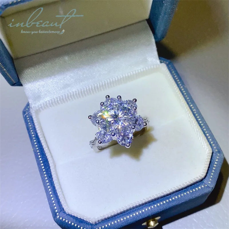 Silver 925 Original 3-5 Carat Brilliant Cut Diamond Test Past D Color Moissanite Blossom Ring for Wedding Real Gemstone Jewel
