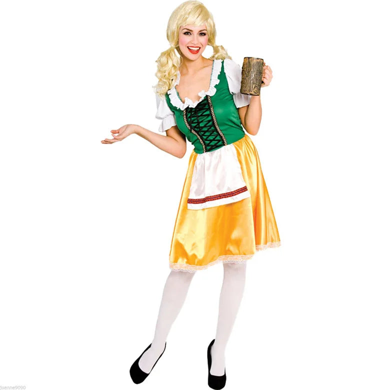 New MINCO Brand Cotton Polyester Puff Printed Yellow Green German Strap Oktoberfest Costume Adult Female Carnival Performance