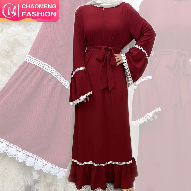 6770#B Versatile Bubble Chiffon New Dress Splice Pretty White Flower Lace With Front Zipper and Side Pockets Classy Women Dre