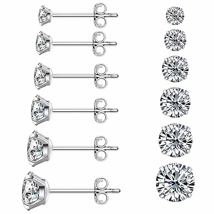 SC Factory Wholesale All-match 3mm 8mm 3A Cubic Zirconia Earrings Hypoallergenic Simple Stainless Steel Stud Earrings for Gir