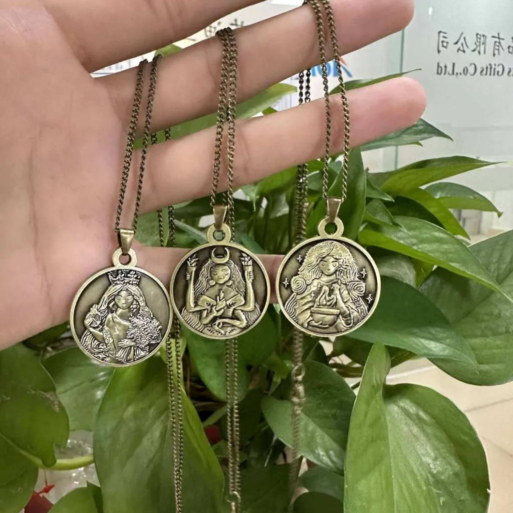 Fashion Jewelry Antique Brass Enamel Pendants Divine Feminine Charm Custom logo Engraved Necklaces Pendant