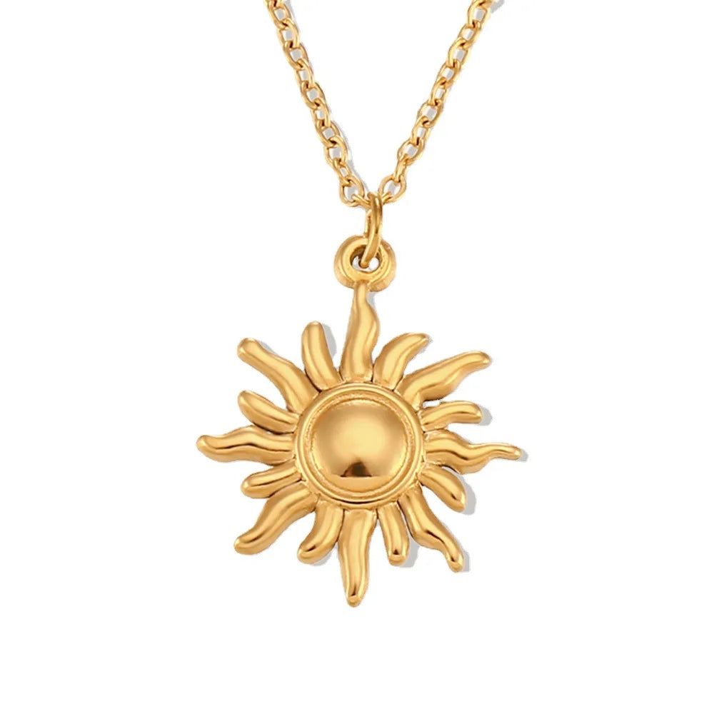 Hot Selling O-shaped Chain Casting Sun Pendant Accessory Stainless Steel Plated with 18K Gold Simple Necklace for Women