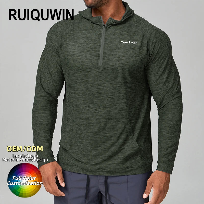RUIQUWIN Custom Men Hooded Jogger Training Tracksuit Sportswear Outdoor Running Breathable Quick Drying Fitness Jacket
