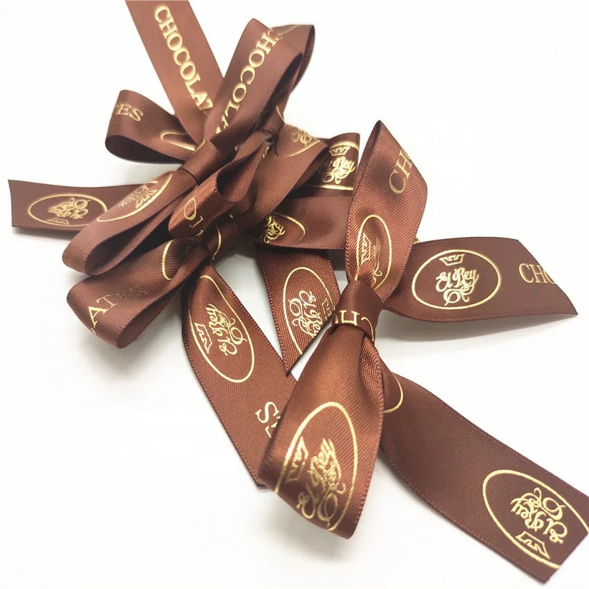 Best Quality Chocolate Packing Ribbon Custom logo Design Bow for Gift Packing