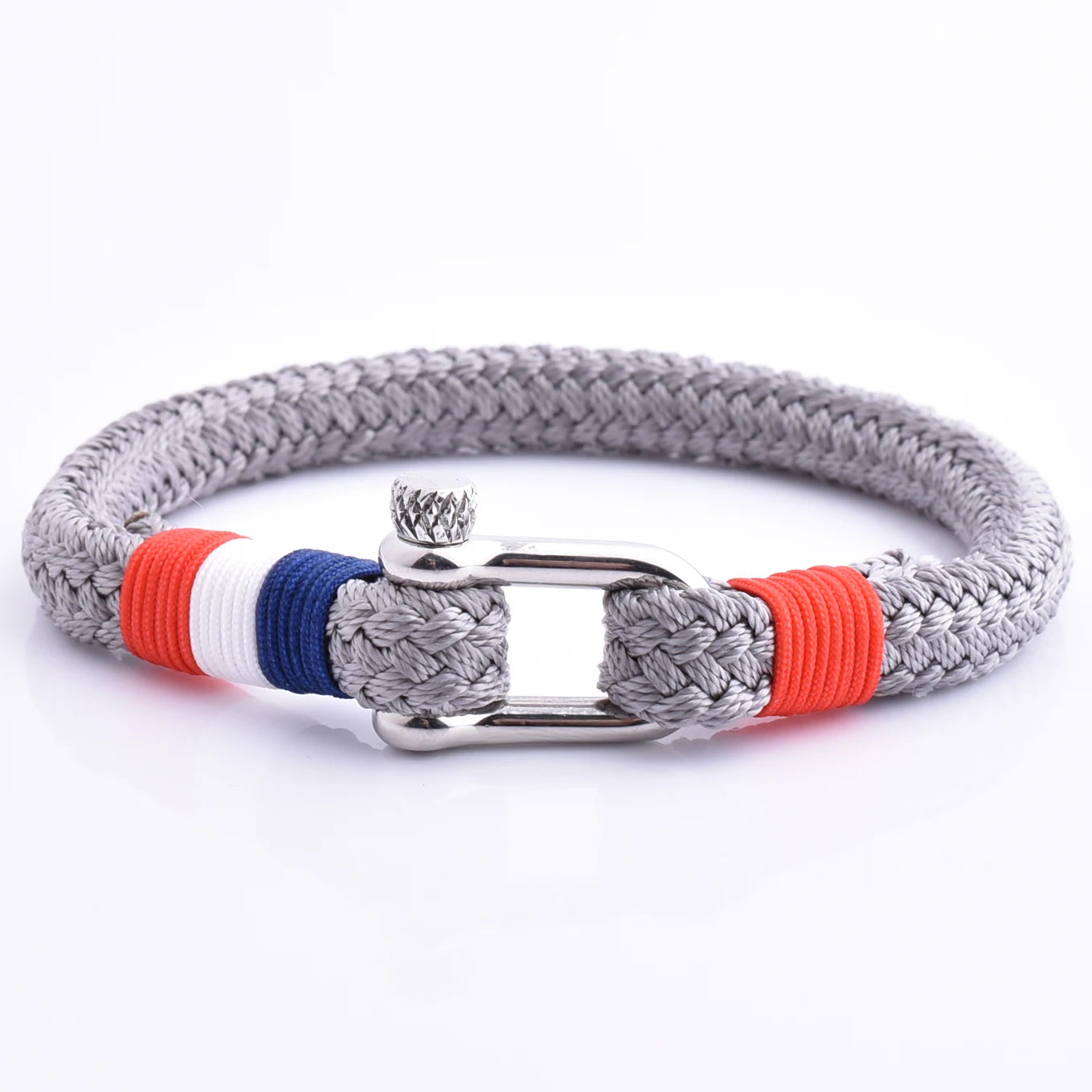 Wholesale Cheap Price Nautical Shackle Grey Braided Rope Bracelet Custom Logo DIY Personalized Bracelet
