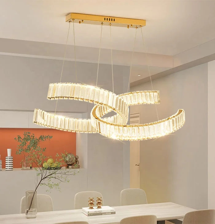 Custom Stainless Steel Golden New Design Symmetry Crystal Kitchen Hotel Lobby Led Chandelier for Living Room