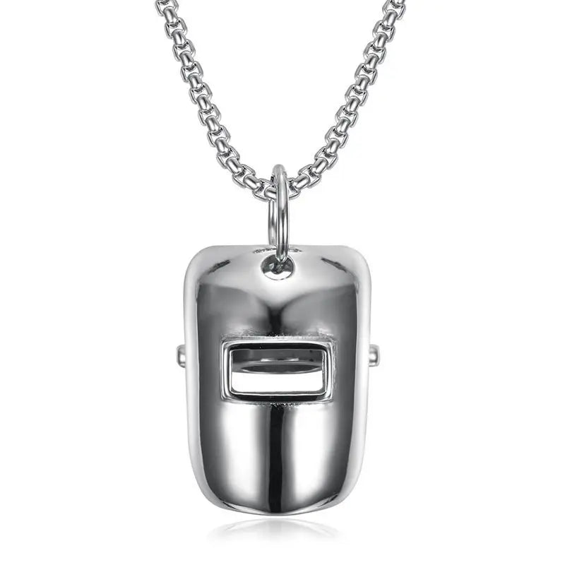 Grade III Welder Mask Helmet Stainless Steel Necklace Gold Silver Plated Link Chain Men's Anniversary Gift Wedding Party