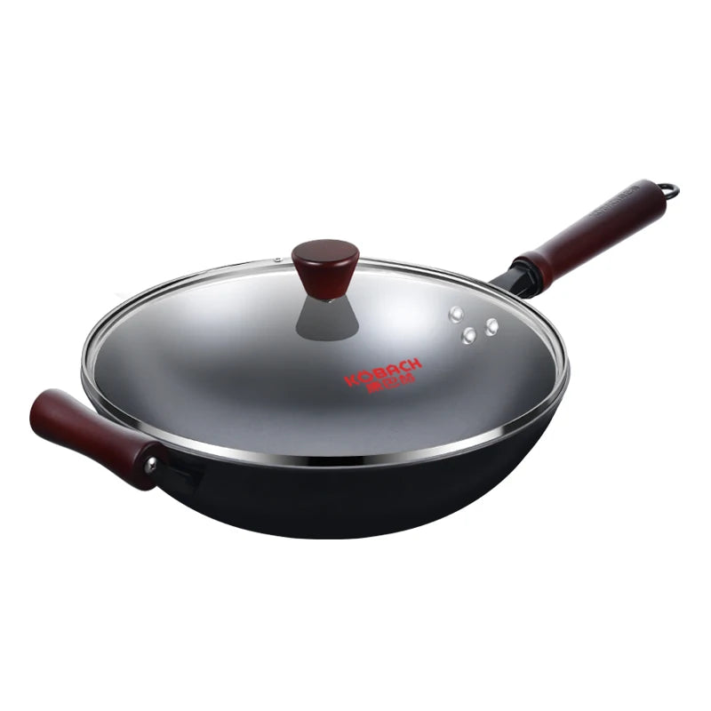 Wholesale Cast Iron Wok with Glass Lid 32/34cm Gas Induction cooker