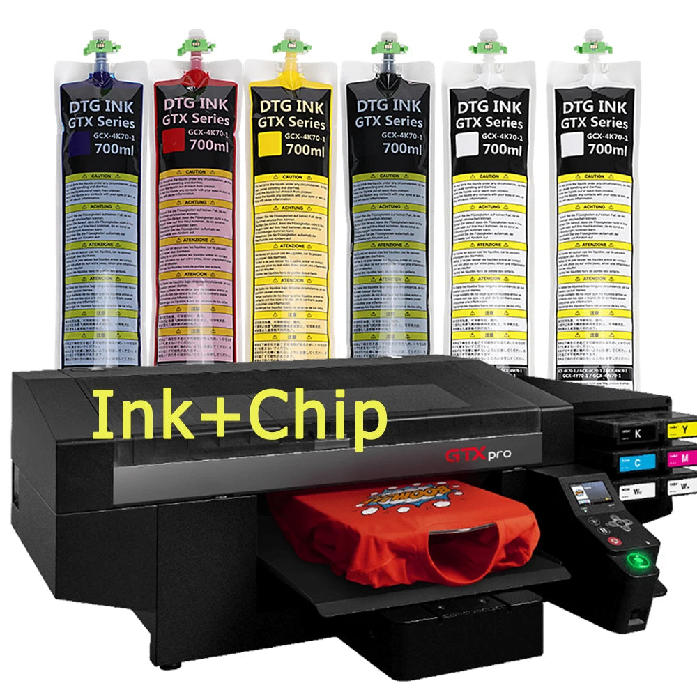 Xcellent 700ML 5 Colors Filled Ink Bag with Chip  with DTG Ink  for Brother GTX-series/GTX-series Pro Printer