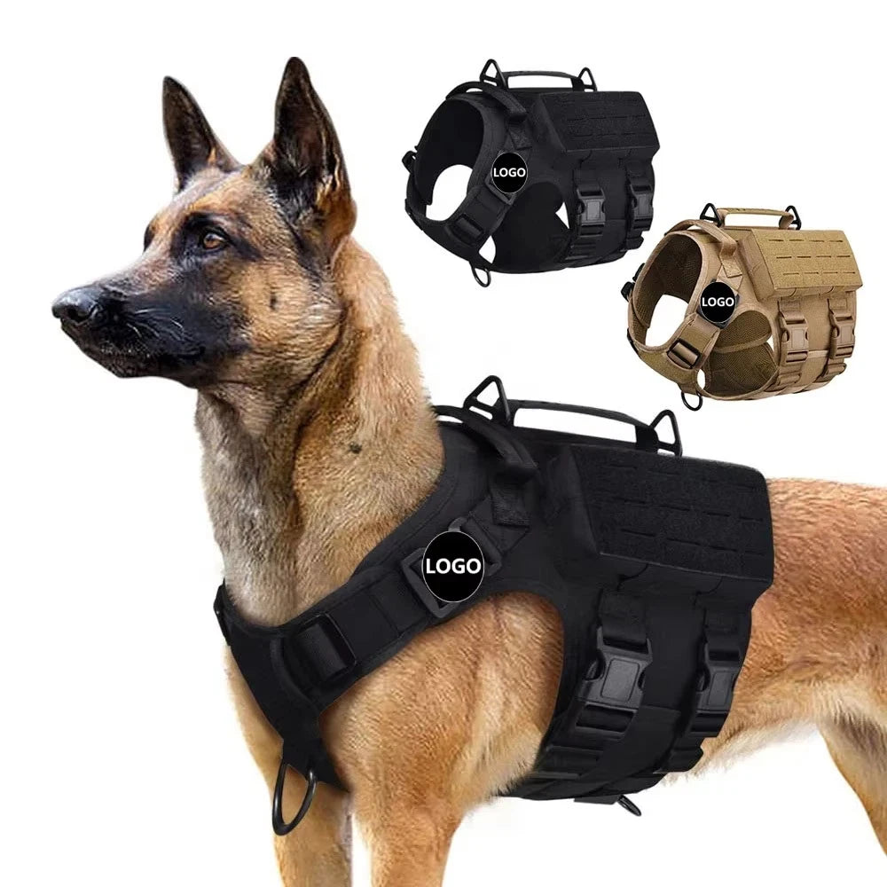 1000D Nylon Tactical Dog Vest Harness Set With Pouch Durable Heavy Duty Service Pet Training No Pull Harness Tactical Dog Ves