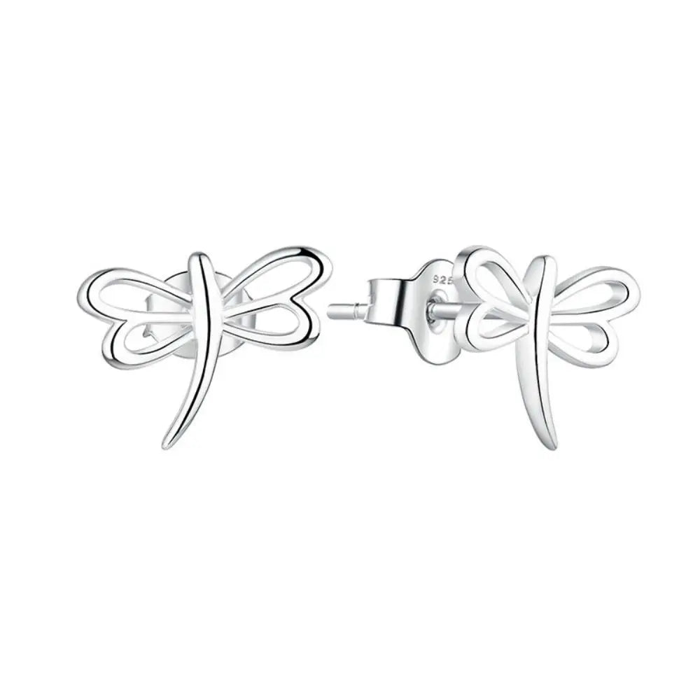 LULUFOCUS S925 Sterling Silver Small Dragonfly Glossy Stud Earrings Ladies Simple Temperament Jewelry Decoration