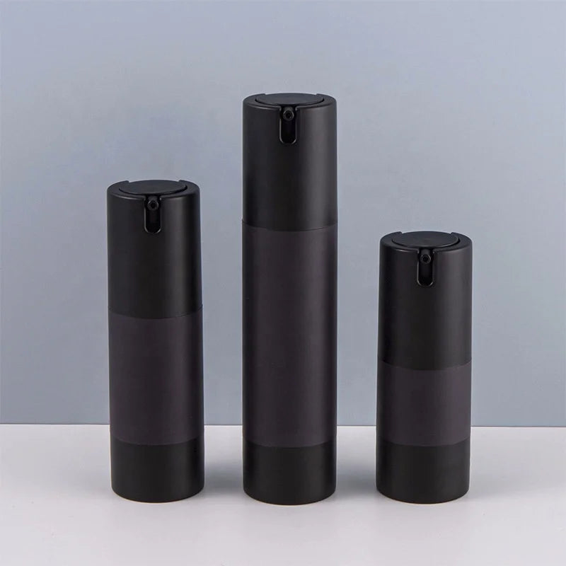 Plastic Cosmetic Packaging Airless Press Pump Bottles 15ml/30ml/50ml Eco-friendly Recyclable Silver/Black Customizable Shampo