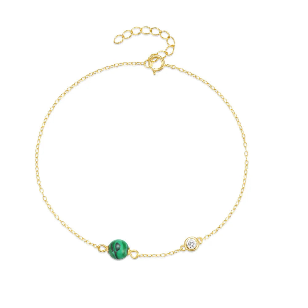 Fashion Jewelry 925 Sterling Silver Friendship Bracelets Malachite Turquoise Diamond Gold Plated Bracelets for Women Men