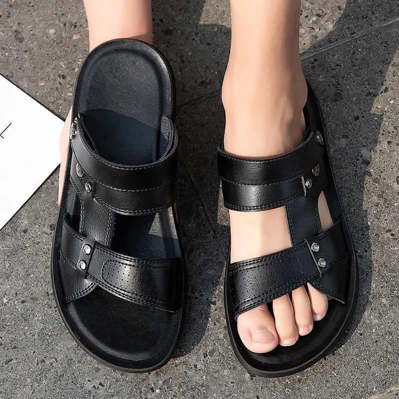 Men's Leather Platform Outdoor Sandals PU Soft Sole Waterproof Anti-slip Wear-resistant Support Wholesale Customization