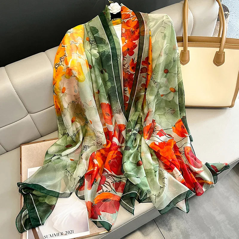 Spring Summer High Quality 135x190cm Silk Gauze Scarves for Women Beach Cover Ups Wraps Shawls Muslim Foulard Hijab Head Scar