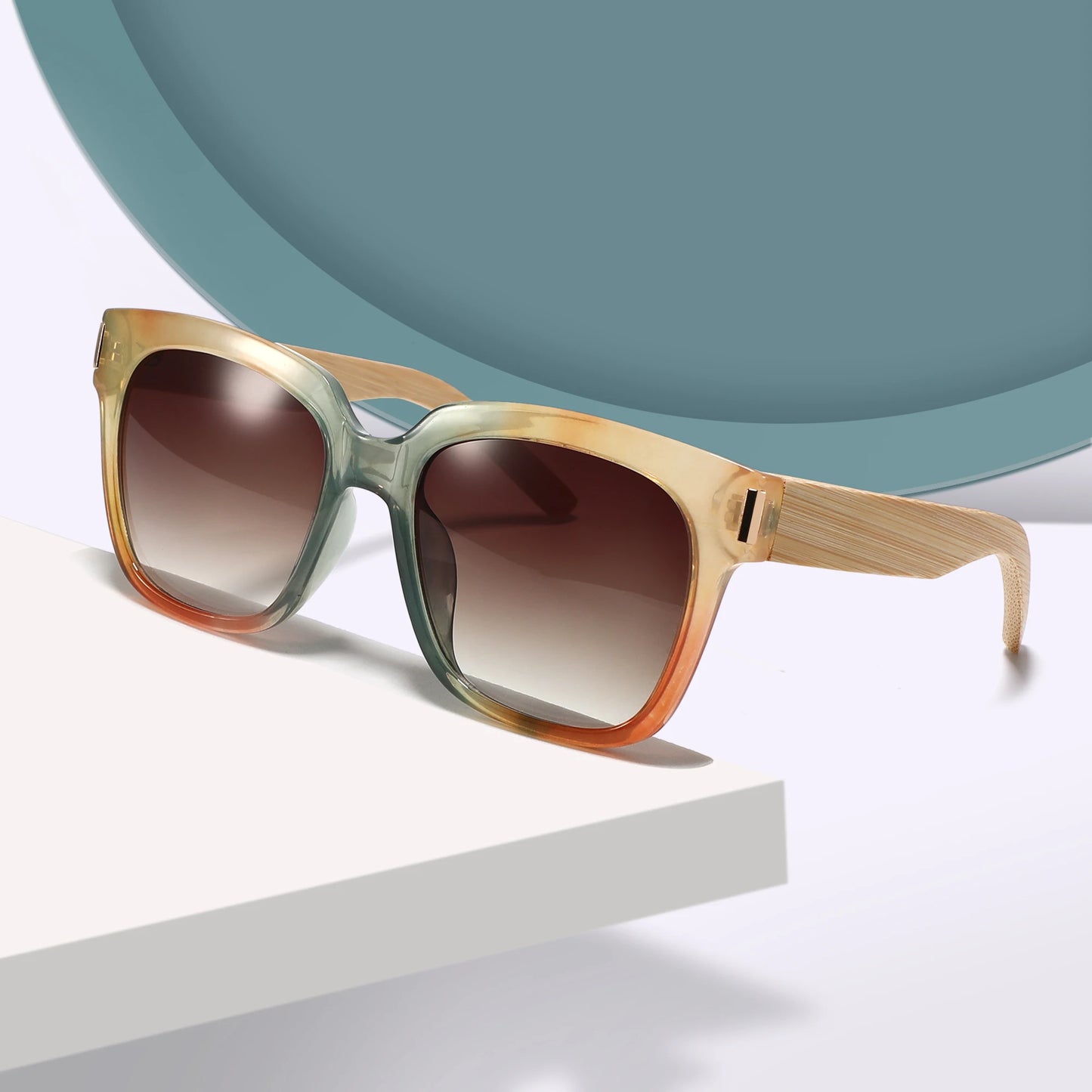 CONCHEN 2024 Oversized PC Frame Colorful Bamboo Wood Sunglasses for Men Women Bamboo Sun Glasses