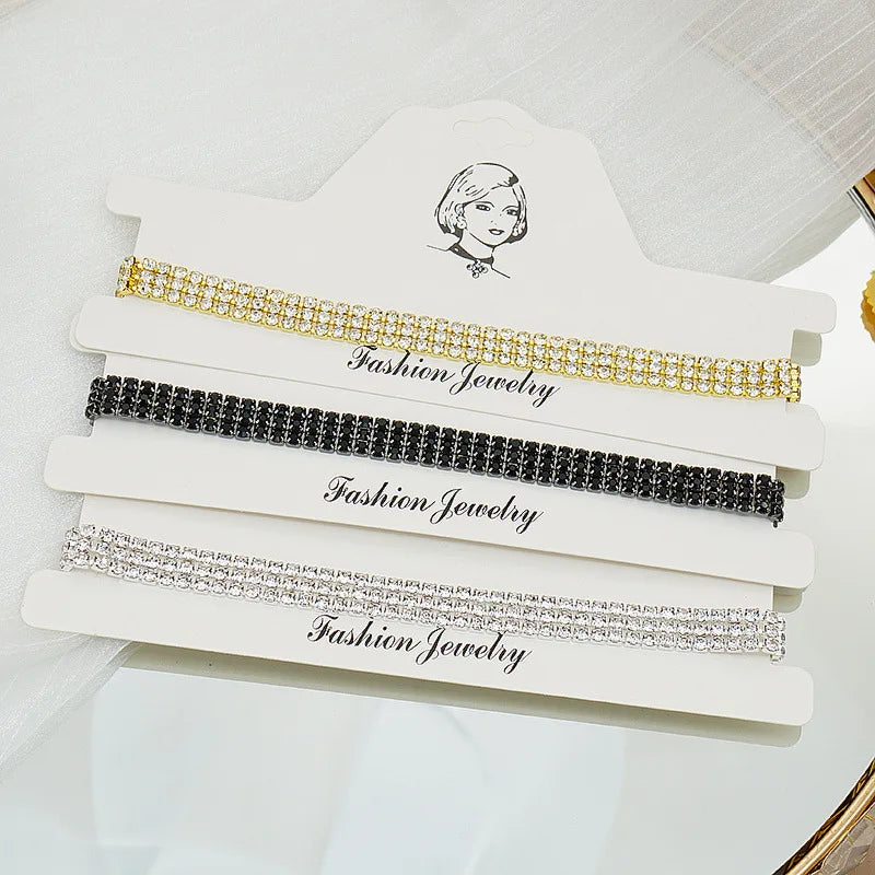 Sparkling Wide 1 to 10 Layered Bling Diamond Tennis Necklace Statement Multi Row Silver Rhinestone Crystal Choker Necklace