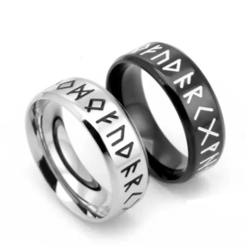 6MM Viking Men Ring Stainless Steel Fashion Style Rune Symbol Odin Norse Viking Amulet RETRO Rings Jewelry