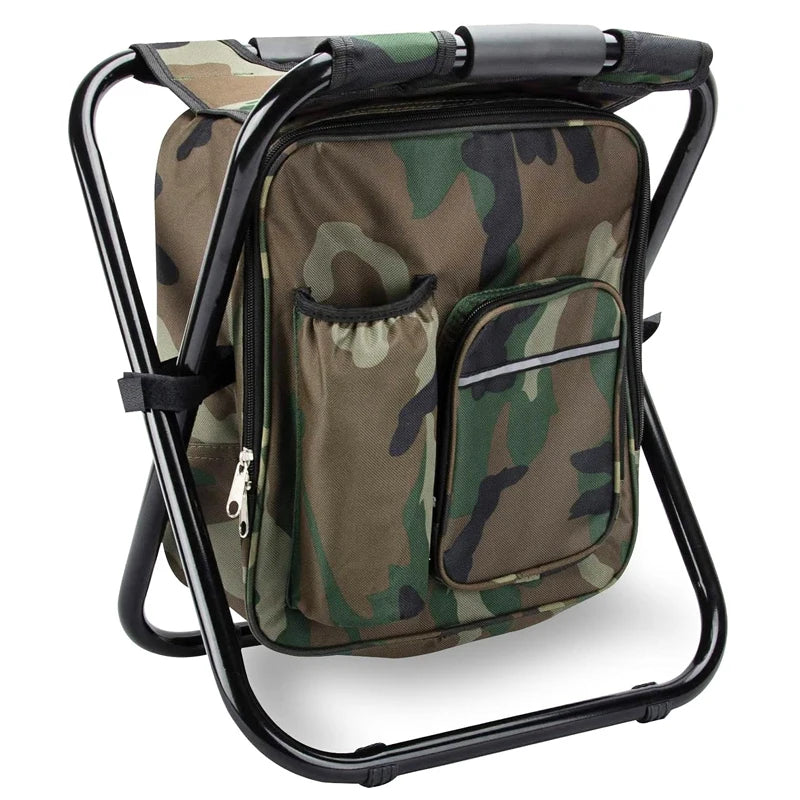 Portable Camouflage Folding Stool with Picnic Bag for Outdoor Activities for Climbing and Tours 10L Capacity