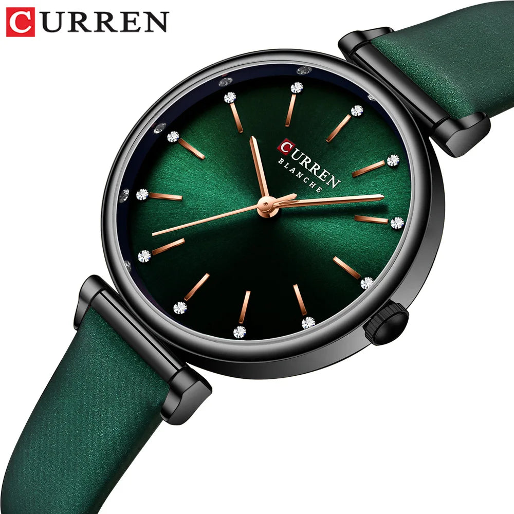 CURREN Women Watch Top Brand Brown Female Waterproof Clock Genuine Leather Bracelet Fashion Simple Ladies Wristwatch 9081