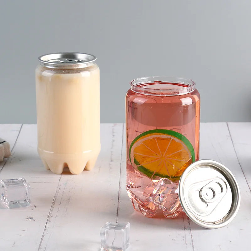 Plastic Ring-Pull Pop Cans for Cake Bubble Tea Soda Plastic Coffee Pop Can Cup for Iced Cold Drinks Beverage Packaging