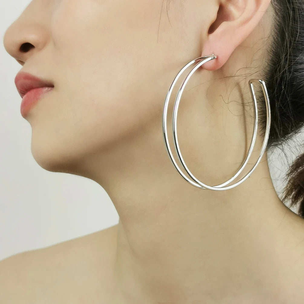 Minimalist Trendy Fashion Smooth Shiny Hoop Earrings Hollow Out Hip Hop Statement Alloy Circle Women Gift Jewelry