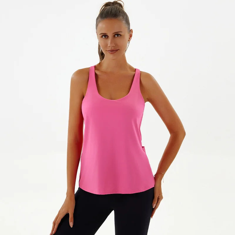 Women Yoga Sleeveless Spaghetti Tank Tops U-neck Vest Casual Solid Color for Women